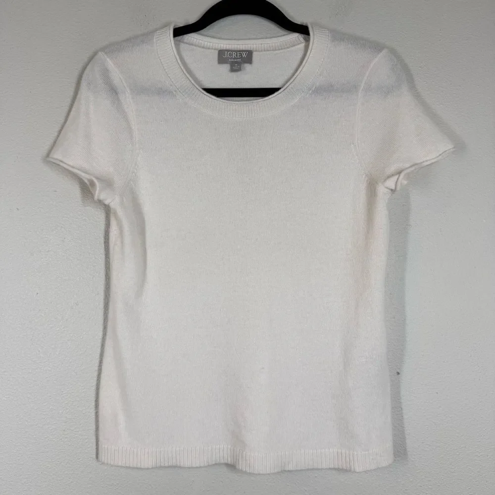 J Crew 100% Cashmere Relaxed T Shirt Short Sleeve Sweater Cream Medium BG648